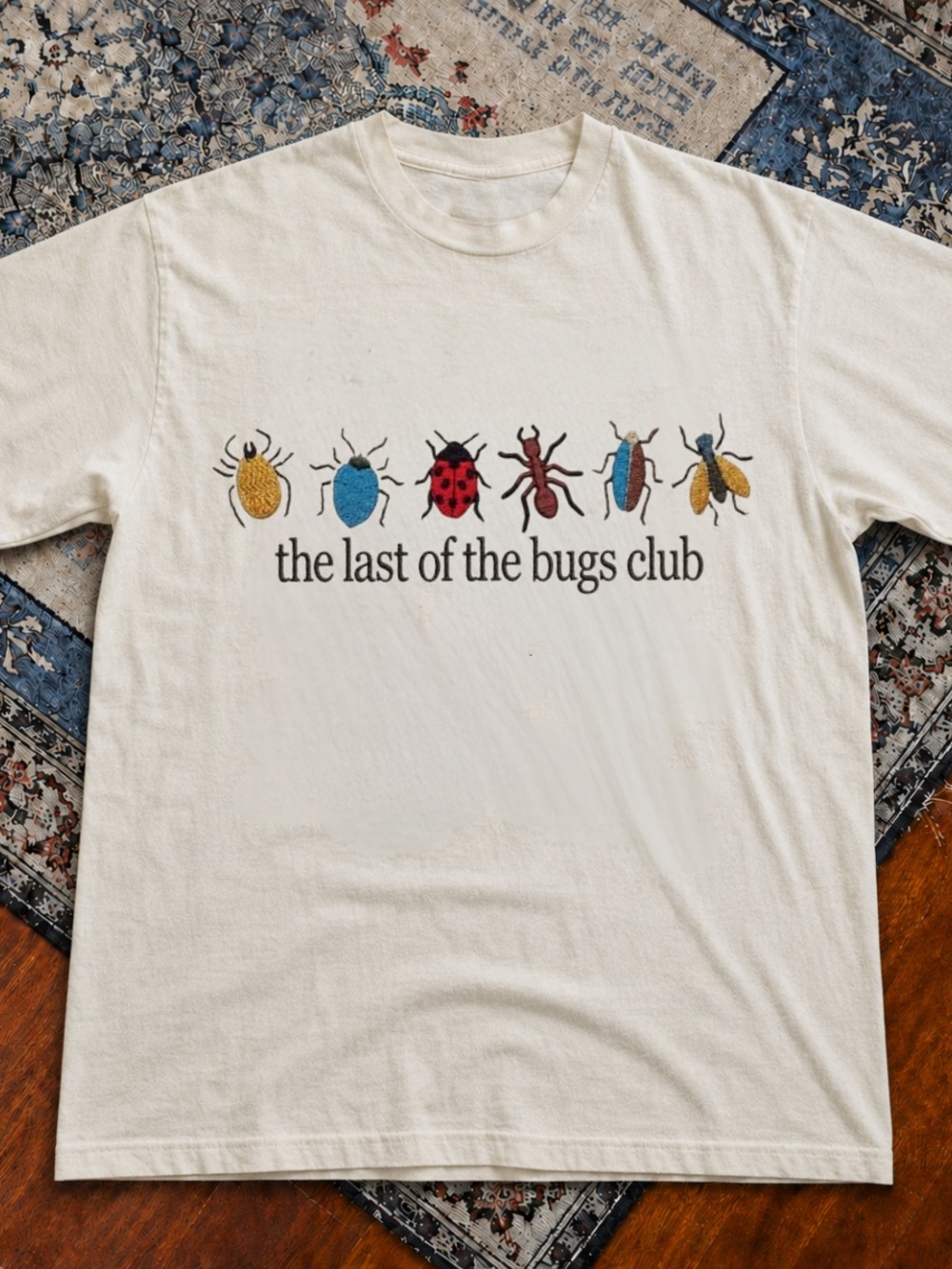 Gildan White 'the last of the bugs club' Graphic Tee with Colorful Bug Prints